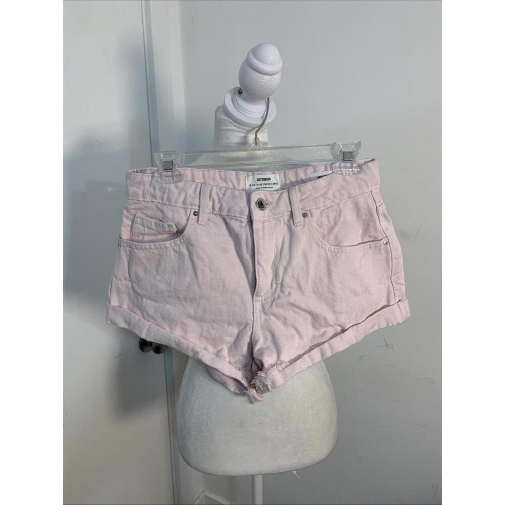 Cotton On Size 4 Mid Rise Relaxed Pink Denim Shorty Shorts Excellent